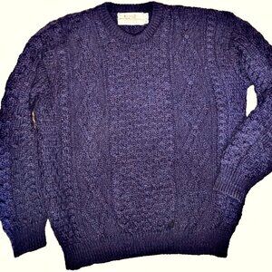 Vintage Aran Sweater Market Wool Crewneck Medium Purple Cable Knit Fisherman